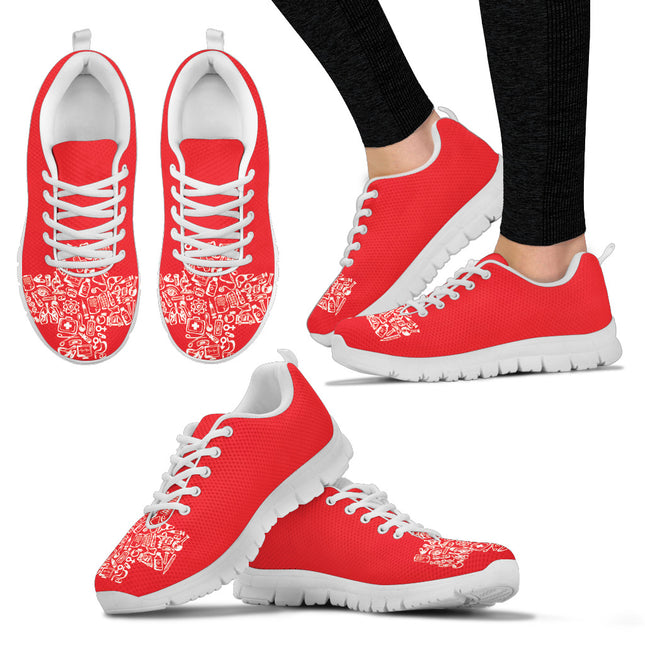 Women's Red Nurse Sneakers With White Cross