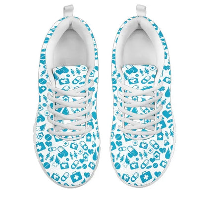 Women's Light Blue Mesh Nurse Sneakers With Medical Graphics