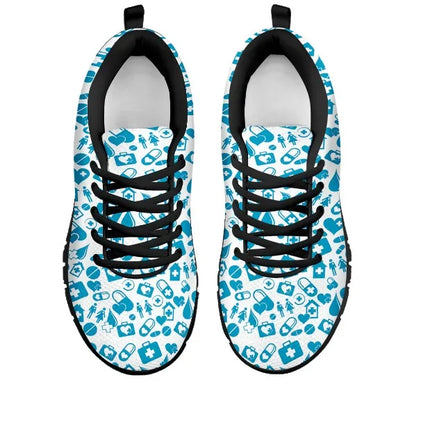 Women's Light Blue Mesh Nurse Sneakers With Medical Graphics