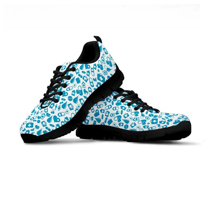 Women's Light Blue Mesh Nurse Sneakers With Medical Graphics