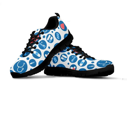 Women's White Mesh Nurse Sneakers 3 With Blue-White Medical Icons