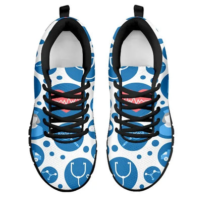 Women's White Mesh Nurse Sneakers 3 With Blue-White Medical Icons